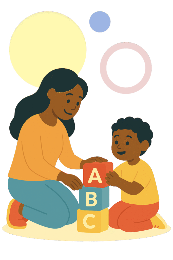 Speech therapy in Atlanta - child stacking letter blocks with therapist