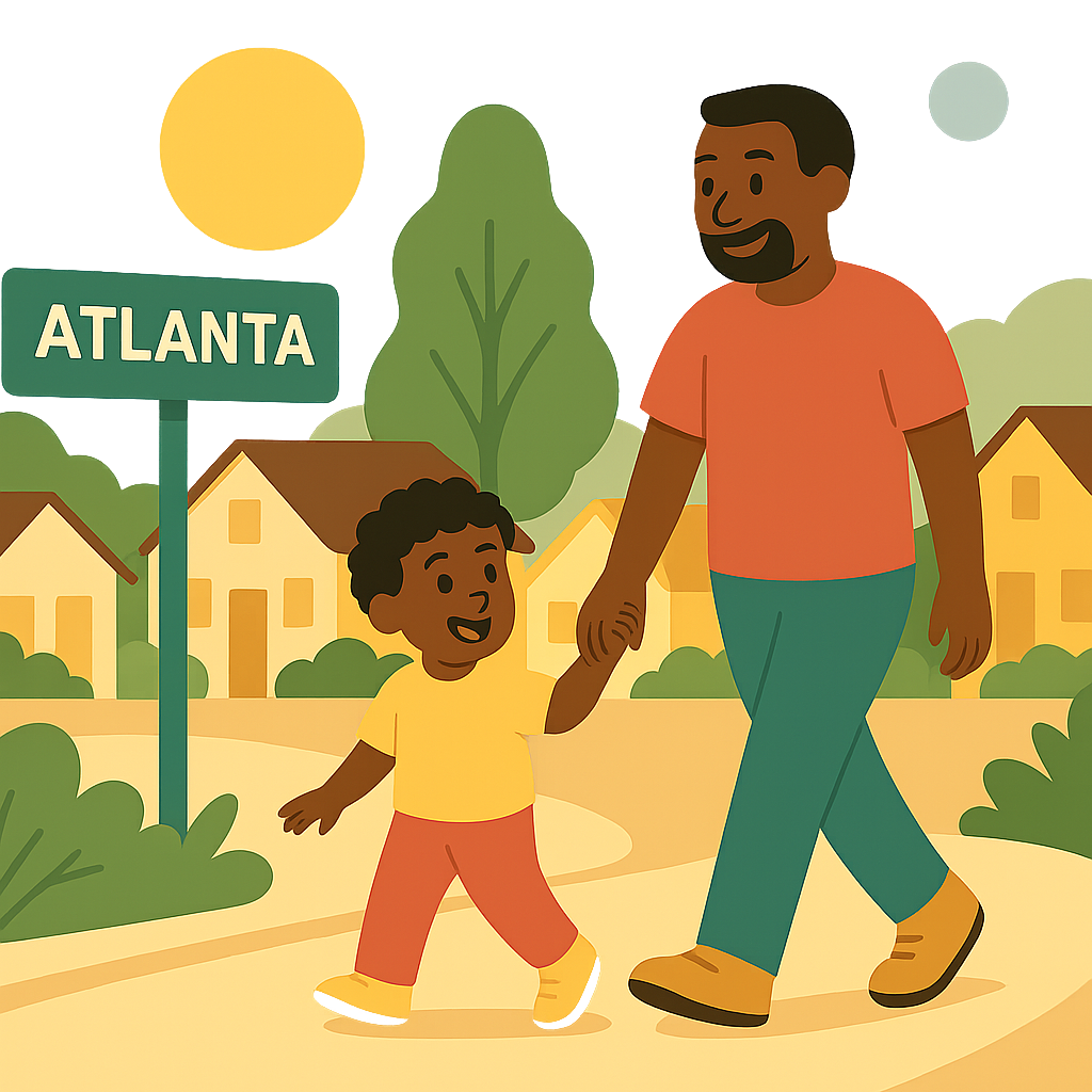speech therapy practice in Atlanta - father and son walking an Atlanta neighborhood