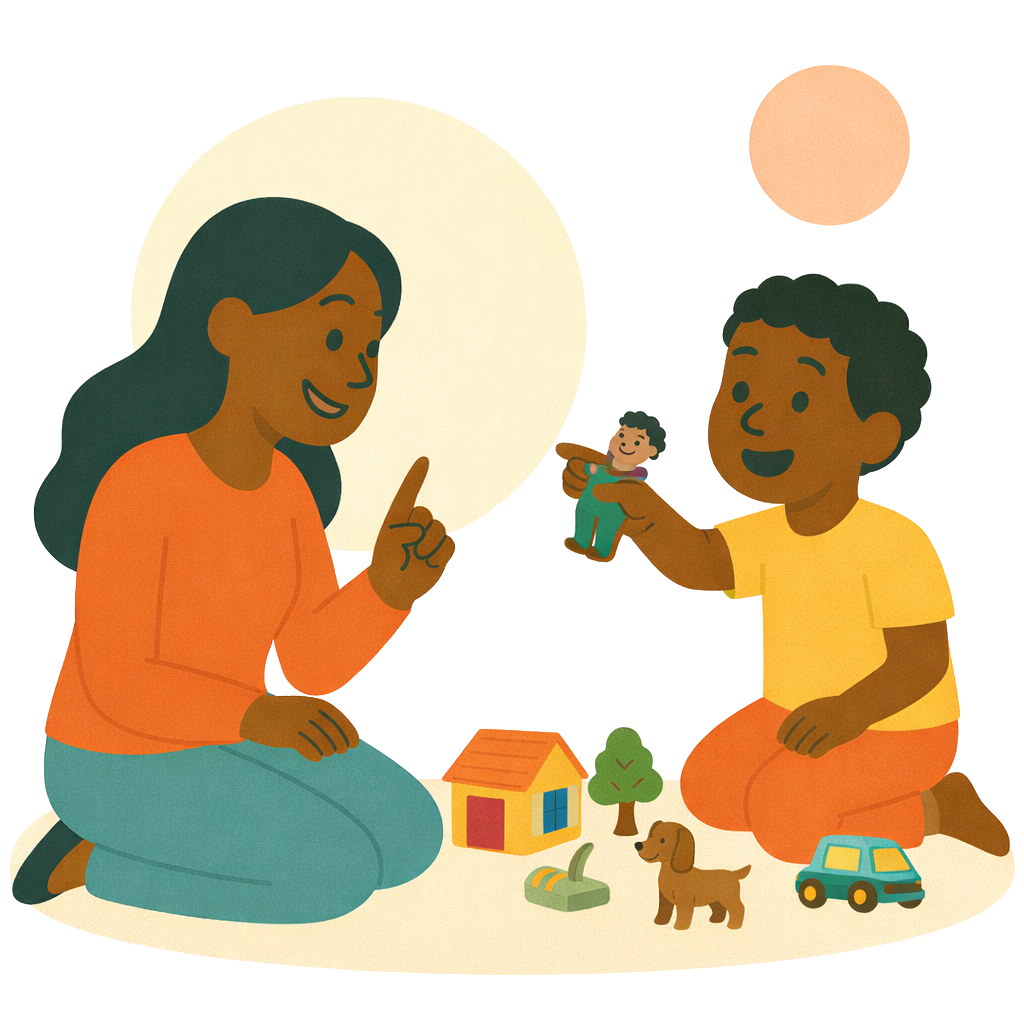 child playing with toys while the therapist instructs